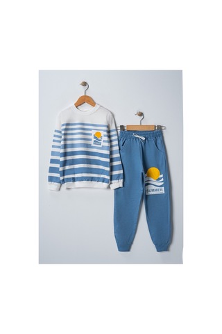 Veramoni Summer Baskılı Uzun Kollu Cepli Unisex Çocuk Alt Üst Takım Mavi