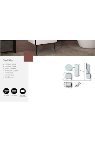 Evros Royal 65 Cm Banyo Dolabı Boy Dolabı Dahil Beyaz - Siyah