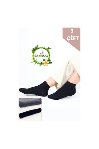 Kral Socks Kadın Bambu Patik 3 Adet Görünmez Dikişsiz Parfümlü Kısa Çorap Beyaz - Siyah - Gri