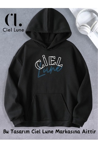Ciel Lune Nevermind Unisex Kadın Erkek Özel Tasarım Baskılı Kapşonlu Sweatshirt Siyah Siyah