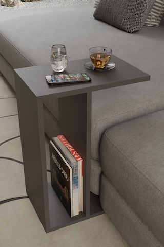 Alpa Ev Mobilya C Tasarım Koltuk Yanı Sehpa, Kitaplıklı Modern Laptop & Kahve Sehpası, Orta Sehpa Antrasit