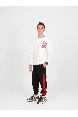 Çocuk I'm Ok Yazılı 2 İplik Sweatshirt-15233 Ekru