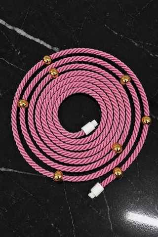 Gül Kurusu Pembe Kruvaze Perde Tavan Korniş Bağlama Halatı - Gold Detay - Perde Süsü - 3 Mt - 1 Adet