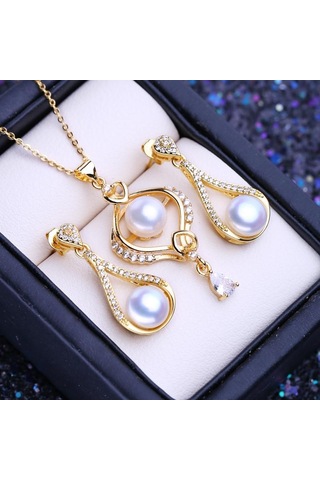 Beyaz Lsooyh Doğal Tatlı Su İncisi Kolye Kübik Zirkonya Çiçek Küpe Kadınlar İçin İnci Takı Setleri Beyaz