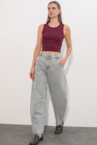Bigdart 6689 Kadın Yüksek Bel Baggy Kot Pantolon - Gri