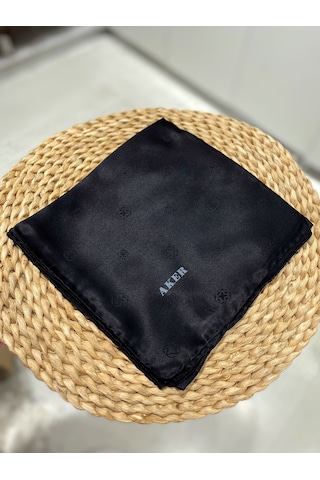 Aker Siyah İpek Eşarp Monogram Jakar
