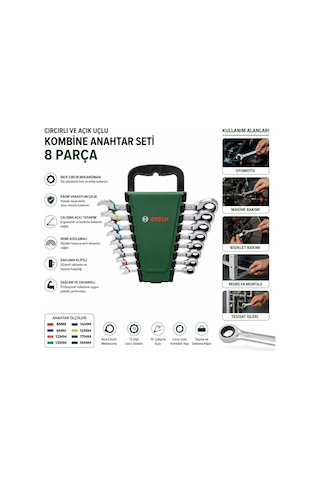 Northcity 8 Parça 8-19 Mm Kombine Anahtar Takımı Plastik Standlı, Taşıma Aparatlı