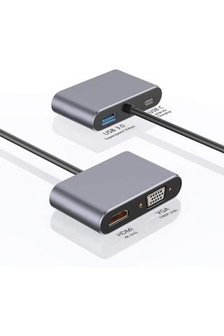 4in1 Type-c To 4k Ultra Hd Hdmı/ Vga/ Pd Şarj/ Usb3.0 Macbook Uyumlu Çoklayıcı Adaptör