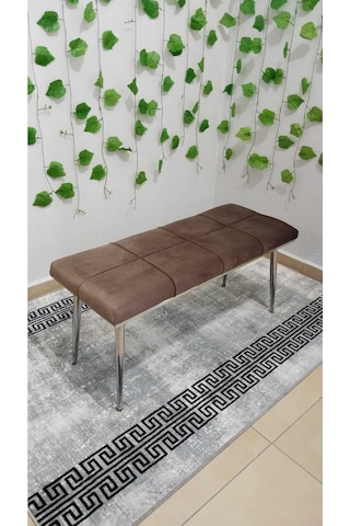 Özcan Metal Krom Metal Ayaklı Metal Kasalı Bench Mutfak Salon Antre Yatak Odası Puf Bank Kahverengi