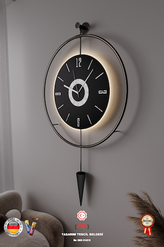 Kadranlı - Masippi Siyah 50x90cm Pilli Led Mobilya Duvarsaati