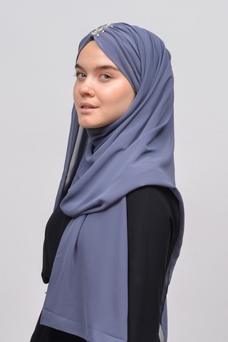 Altobeh Zarif Taşlı Drapeli Hazır Pratik Şifon Kadın Tesettür Şal - Gümüş