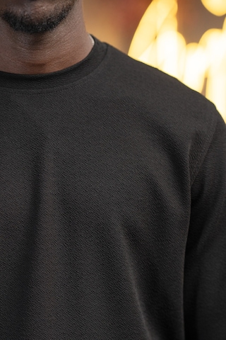 Dorss Regular Fit Armürlü Bisiklet Yaka Likralı Mevsimlik Sweatshirt Siyah
