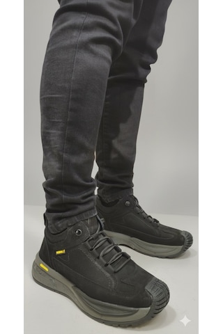 Voyager Lastik Bağcıklı Kısa Boğazlı Hakiki Deri Erkek Bot M440 Siyah Nubuk