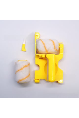 Symbee Duvar Boyama Aracı: Köşe Yok Tam Uygulama İnce Tüylü Rulo Fırça, Sıvı Boya Uyumlu, Sarı Kısa Saplı Set 1 Fırça + 2 Rulo + 2 Tüyle