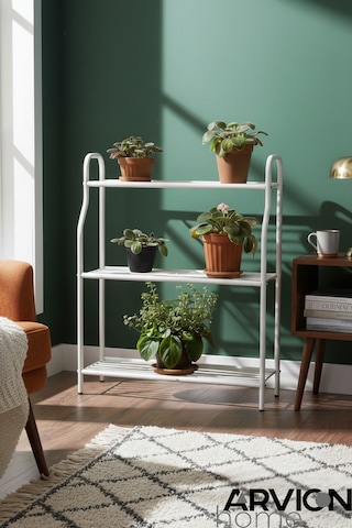 Modern Beyaz 3 Katlı Metal Mutfak Ve Dekoratif Saksılık Çiçeklik Dayanıklı Raflı Stand-organizer Beyaz