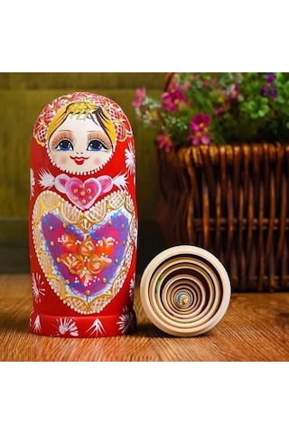 Onlu Ahşap Matruşka Bebek Seti 20cm Lüks Renkli 10 Parça M20