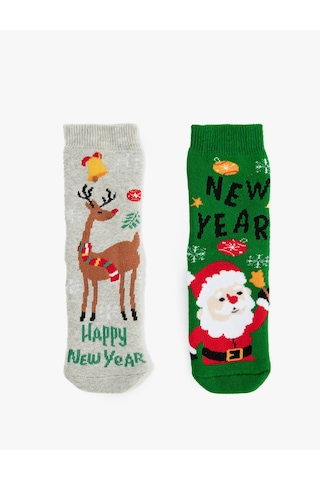 Koton Noel Baba Ve Geyik Desenli 2'li Çorap Seti Multıcolor 7wkb80048aa Mavi
