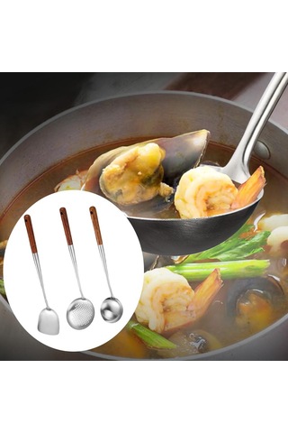 Homyl Paslanmaz Çelik Wok Spatula Kepçe Skimmer Alet Seti Gümüş GÜmüş
