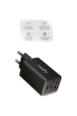 Hızlı Şarj Adaptörü 67w Gan + Type-c Kablo 100w Pd 3 Port, İphone & Samsung Uyumlu V0102011