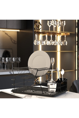 Teknotel İki Katlı Bulaşıklık Mat Siyah Kb009 Siyah