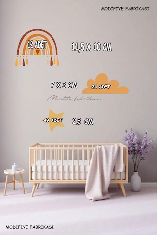 Bebek Odası Duvar Süsü Renkli Pembe Gökkuşağı, Bulut Ve Yıldız Beyaz