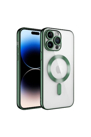 Apple Uyumlu iPhone 14 Pro Max Kamera Korumalı Magsafe Wireless Şarj Özellikli Tchs Demre Kılıf-koyu Koyu Yeşil