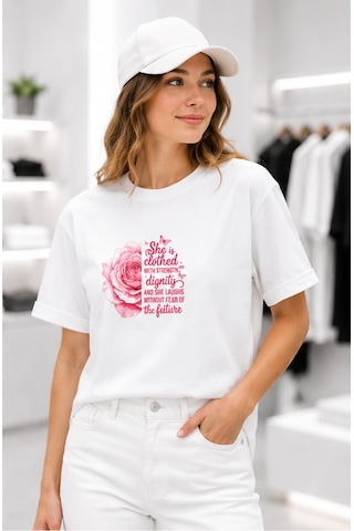 Bayloranzzo Rose Art %100 Pamuk Heavy Cotton Premium Kalite Kadın Tişört Beyaz