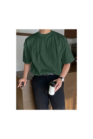 Tarz Cool Erkek Bisiklet Yaka %100 Pamuk T-shirt Haki