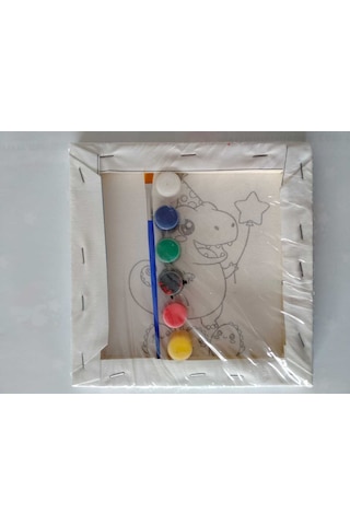Dinozor Desenli Tuval Boyama Seti 20x20 Cm Boya & Fırça Dahil