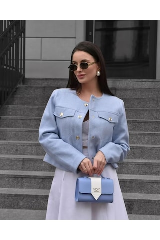 Sonbahar Ve Kış Kadın Kısa Hırka Ceketi Beyaz