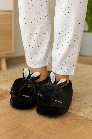 Modaonn Kadın Hayvanlı Kışlık Peluş Tavşan Panduf Ev Terliği Siyah