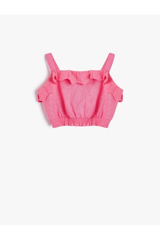 Koton Crop Keten Bluz Askılı Fırfır Detaylı Pembe 4smg60019aw Pembe