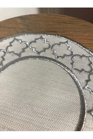 Nivemeshome Fas Nakışlı Gümüş Oval 6 Adet Keten Kokteyl Peçetesi Kahve Yanı Sunumluk Gümüş
