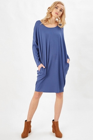 Peraluna Indigo Renk 3/4 Kol Balon Kadın Triko Elbise İndigo