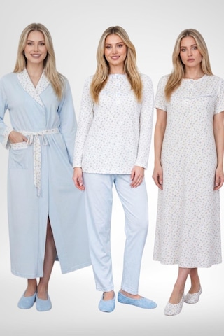 Mecit Pijama Mecit 6385 Mavi Büyük Beden Kadın Sabahlık Pijama Gecelik Set
