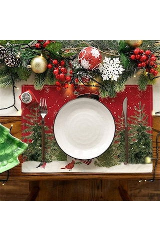Moly 12x18 İn Yıkanabilir Noel Tatil Masa Örtüleri Seti, 6 Adet Kırmızı, Dayanıklı Ve Şık Masa Dekoru Kırmızı