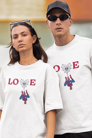 Love Spider Ağ Ön Baskılı Beyaz Tişört
