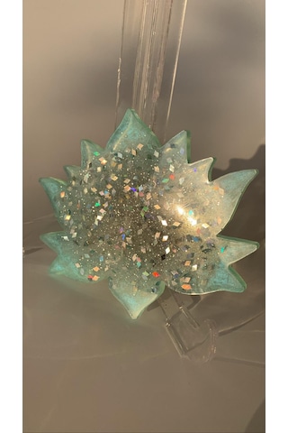 Turkuaz Lotus Çiçeği Desen Gümüş Glitterli Epoksi Bardak Altlığı Turkuaz