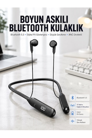 60 Saat Kablolu Boyun Askılı Dijital Göstergeli Bluetooth Kulaklığı Yeni Nesil - Bayi Depom