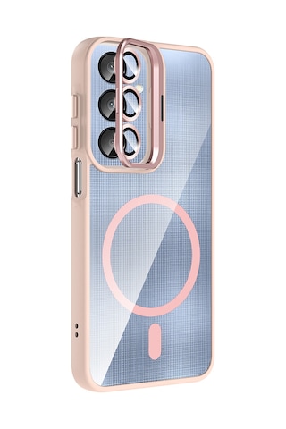 Rba Aksesuar Galaxy Uyumlu A56 Kılıf Standlı Ve Kamera Lens Rba Etro Kapak - Pembe Pembe