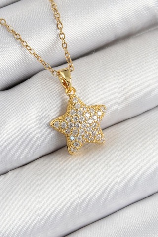 Çelik Zirkon Taşlı Yıldız Model Gold Renk Kadın Kolye 10351 Çok Renkli