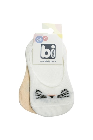 Bibaby Cute Face Kız Babet Çorap 2Lİ 68352 Somon Beyaz