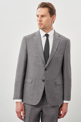 İmza Gri Kendinden Desenli Bez Ayağı Mono Yaka Tam Astar Çift Yırtmaç 2 Düğme 4 Drop Comfort Fit Classic Takım Elbise 1001245161 Gri