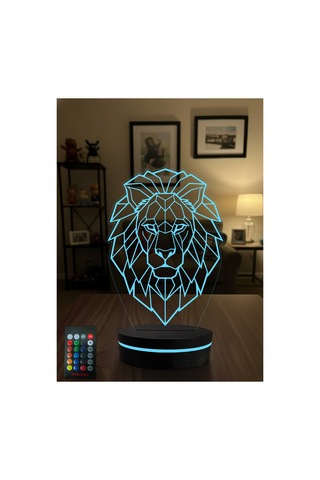 3d Led Aslan Gece Lambası Rgb Renk Değiştiren Kumandalı Dekoratif Masa Lambası Çok Renkli