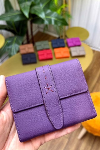 Lily Mor Hakiki Deri Kadın Cüzdan Kibar Şık Ve Kullanışlı Mor