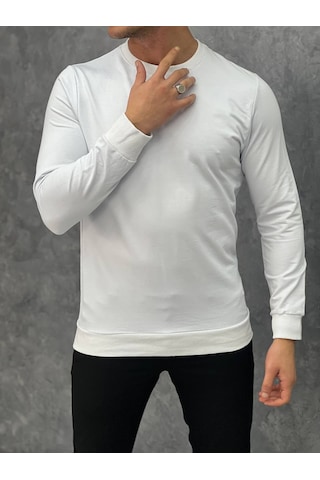 Modefendi Düz Renk İki İplik Sweatshırt Mavi