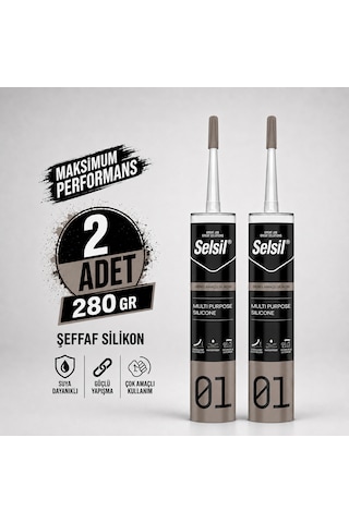 Selsil Şeffaf Genel Amaçlı Silikon 280 Gr Cam Pvc Seramik Banyo Mutfak Sızdırmazlık 2 Adet