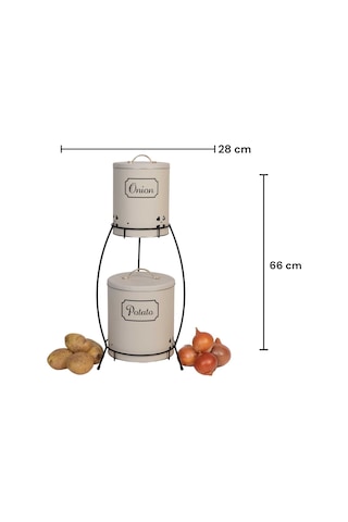 Decorev Kulplu 2 Katlı Patates Soğanlık Metal Patates Soğan Kovası Sebzelik Sepeti Beyaz