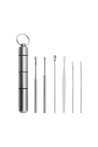 Gajeena 6'li Paslanmaz Çelik Kulak Temizleme Seti - Taşınabilir Spiral Kulak Kaşığı Seti Gümüş