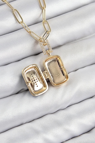 Pirinç Zirkon Taşlı Açılabilir Kutup Yıldızı Model Gold Renk Kadın Kolye Çok Renkli